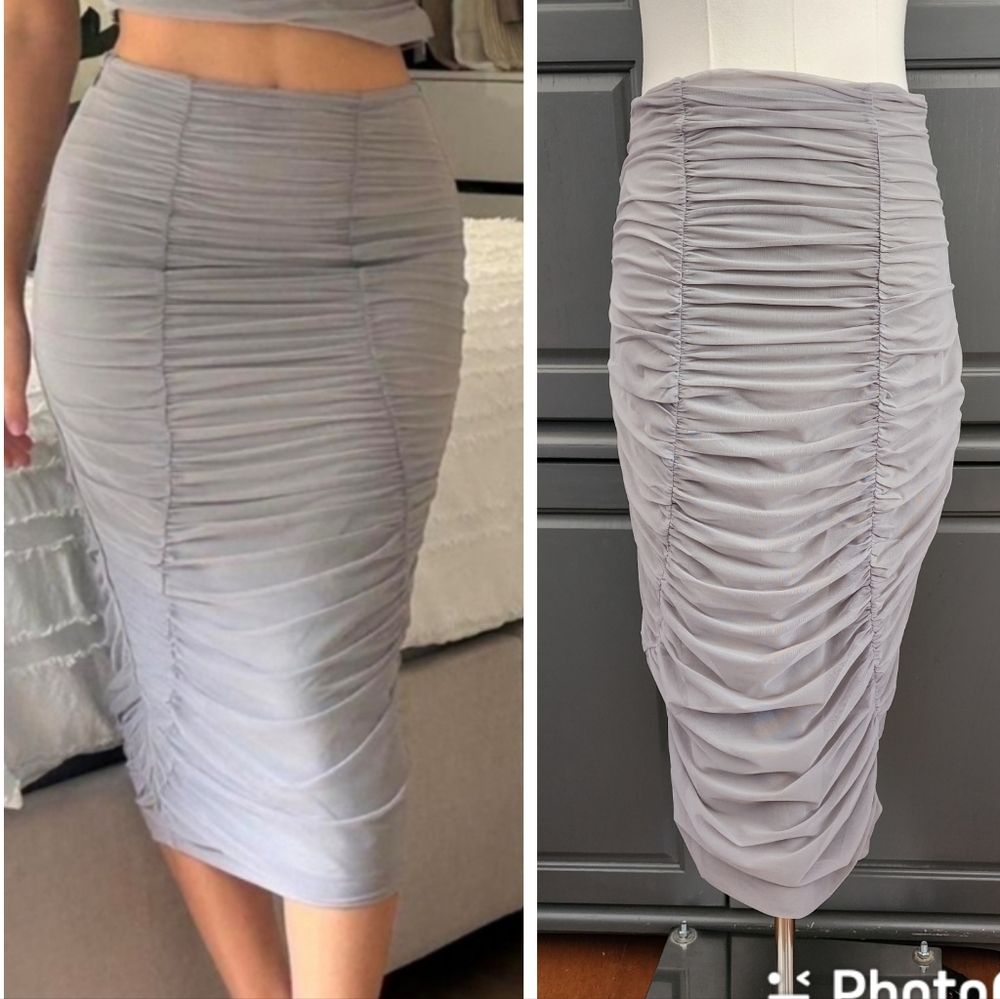 NAKEDVICE Shirred Ruched mesh pencil Skirt stretchy small/medium